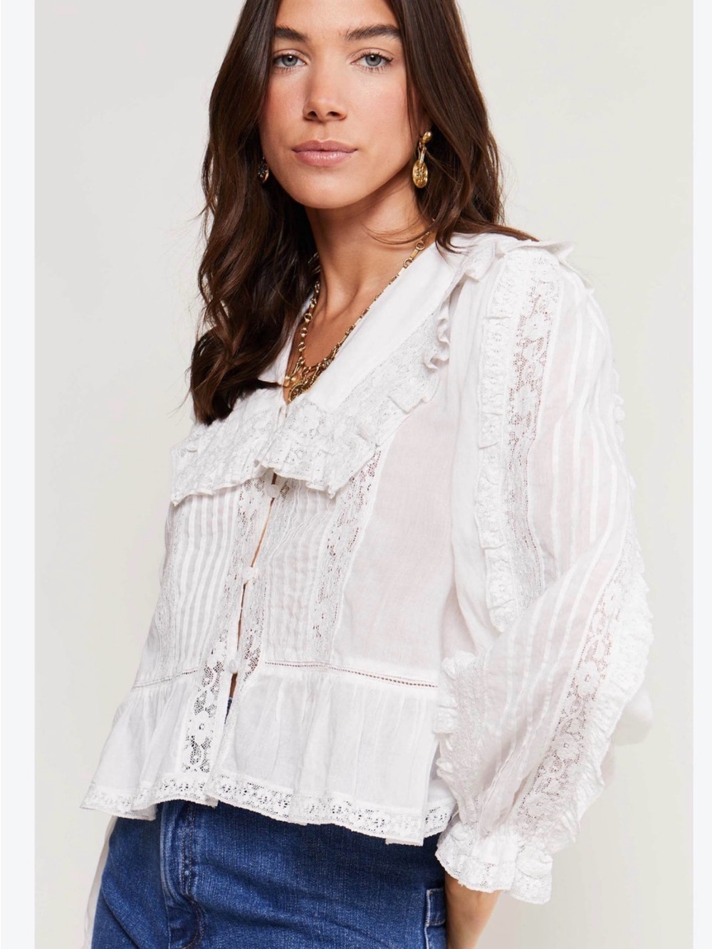 Rixo Maribelle White Lace Ruffle Blouse - Classic Feminine Top B15